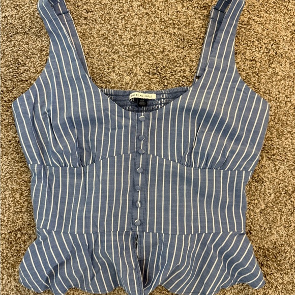 American Eagle Outfitters Blue and White Striped Peplum Tank Top - Picture 5 of 7